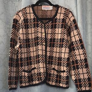 Tally Ho Vintage Brown and Tan Knit Cardigan With Gold Buttons